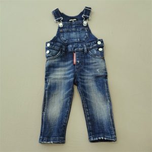 Dsquared2 Salopette in jeans lavaggio scuro e dettagli strappati