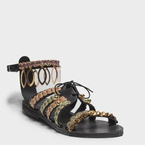 Sandalo Mabu Design da donna in pelle nero e oro