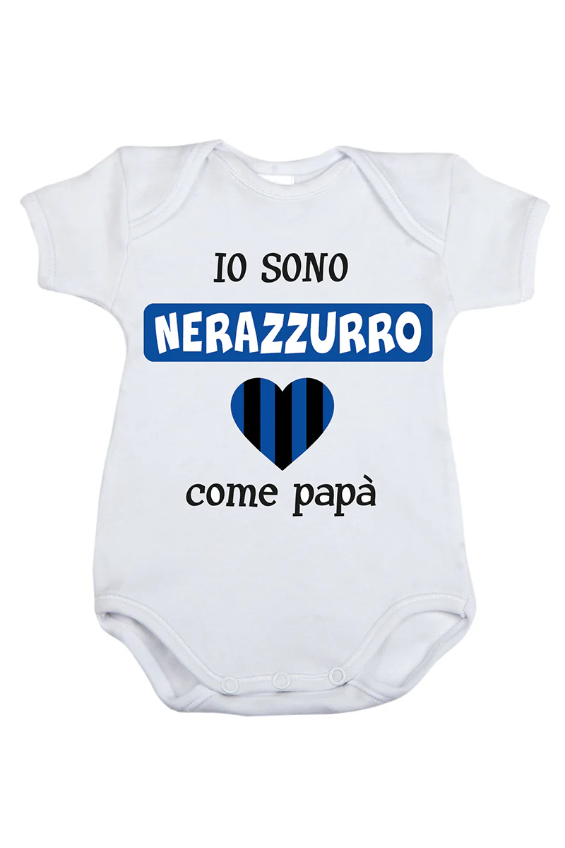 Body mezza manica in cotone con stampa "io sono nerazzurro come papà" - immagine 2