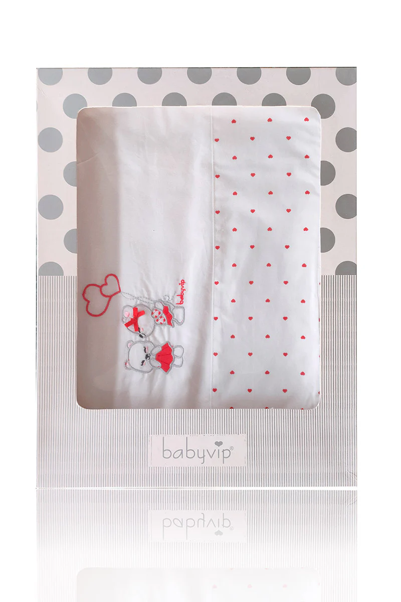 Set lenzuola 3 pezzi per carrozzina e culletta con ricamo orsetti e all over cuori - immagine 3