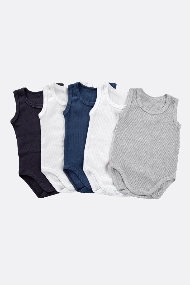 Set 5 body neonato Babyvip spalla larga in cotone colori assortiti - immagine 2