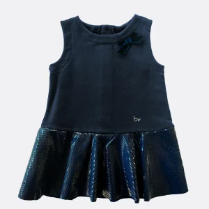 Vestitino smanicato in felpa di cotone garzato con fiocco e strass