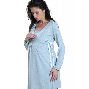 Camicia da notte per gravidanza e allattamento manica lunga