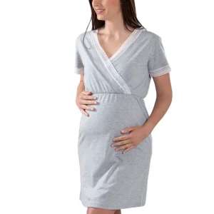 Camicia da notte pre-post parto mezza manica con taglio incrociato in pizzo