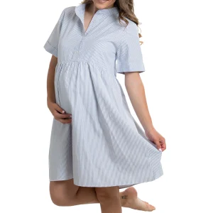 Vestito premaman collo coreana in tela di cotone