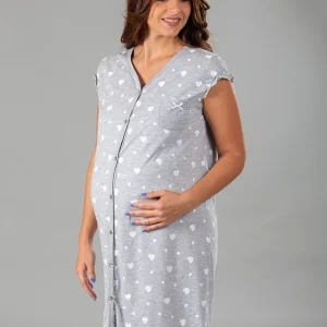 Camicia clinica pre-post parto aperta davanti mezza manica con fantasia cuori