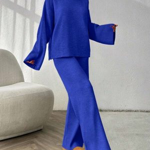 Completo donna Winter collection modello Norvegia con collo alto dolcevita in colore blu Cina/blu elettrico