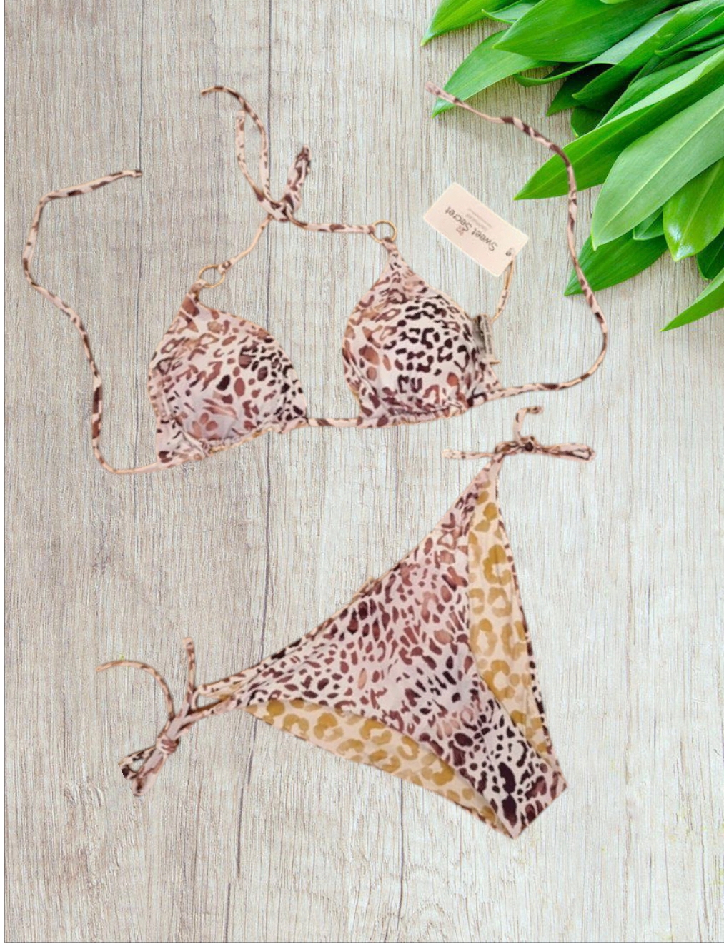 Bikini a triangolo in fantasia animalier double face taglia 42/M