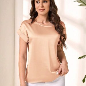 Maglia/Sottogiacca a mezza manica in morbido raso colore beige scuro