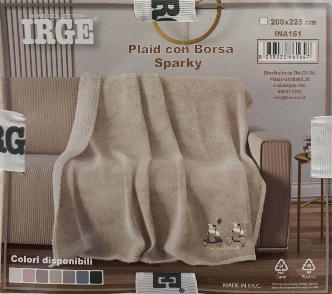 Plaid con borsa marca Irge serie SPARKY in morbido e caldissimo Coral