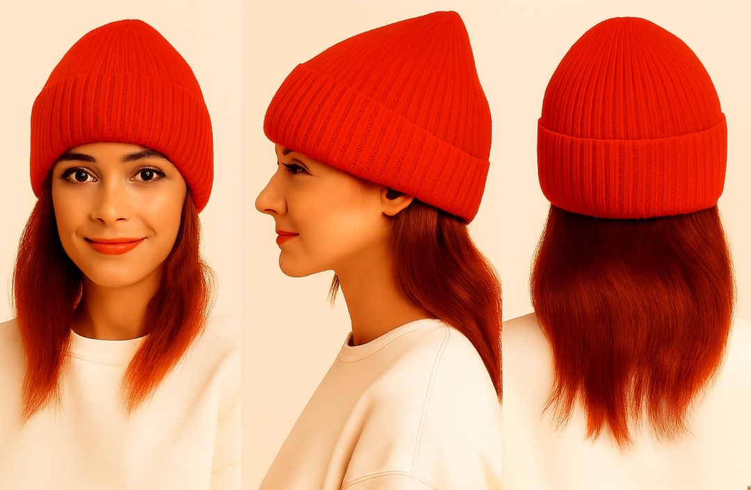 Cappello Unisex colore rosso scuro in morbido tessuto a costine di viscosa, cashmere e lana – Comfort ed eleganza quotidiana – - immagine 3