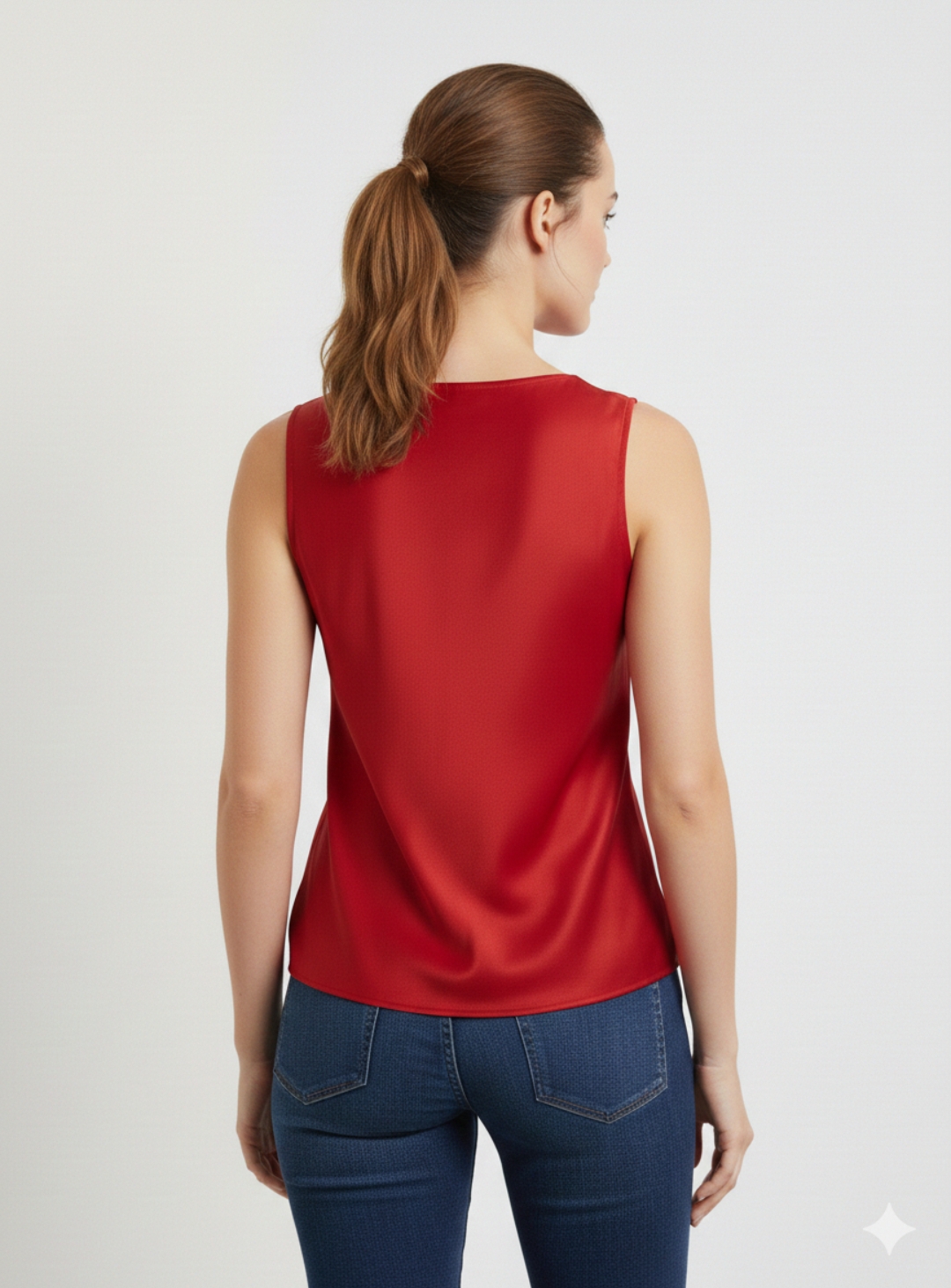 Canotta in morbido Raso con Scollo ad anello in colore Rosso– Eleganza e Lucentezza Made in Italy - immagine 5