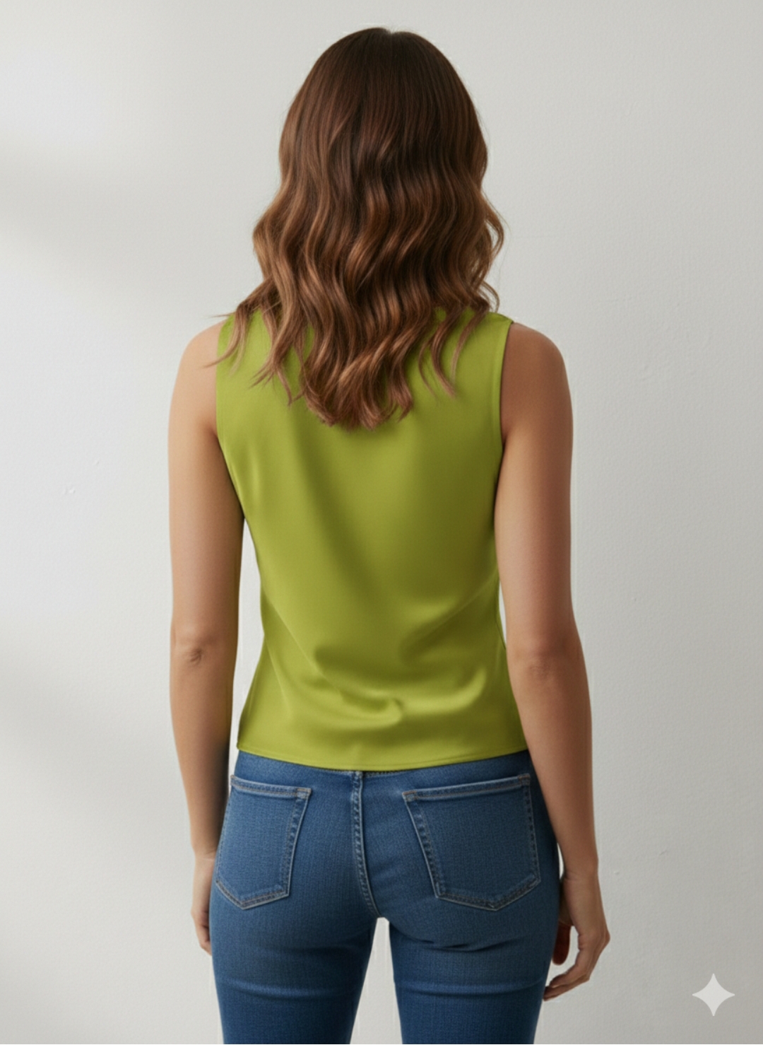 Canotta in morbido Raso con Scollo ad anello in colore Verde Acido – Eleganza e Lucentezza Made in Italy - immagine 5