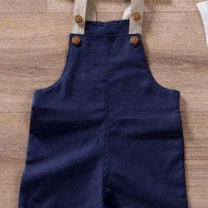 Salopette a pantaloncino in lino con bretelle