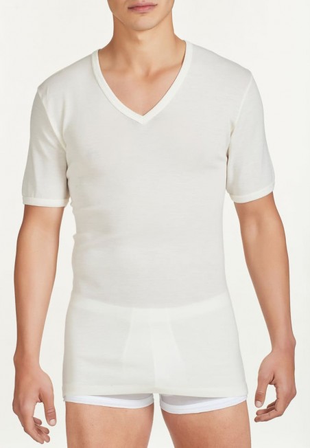 Maglia uomo marca Ragno serie Merino light modello a scollo a V mezza maniche
