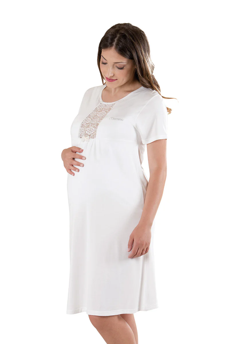 Camicia da notte mezza manica con scollo e inserti in pizzo