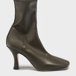Stivaletto Polacchino da donna in pelle a nastro verde f597