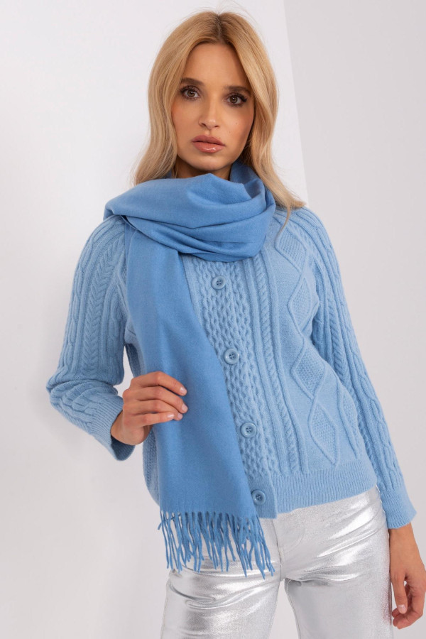 Maxi sciarpa in viscosa, lana e cashmere in colore azzurro - immagine 4