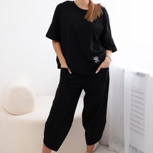 Tuta modello Japan a mezza manica in leggerissimo tessuto di viscosa in colore nero