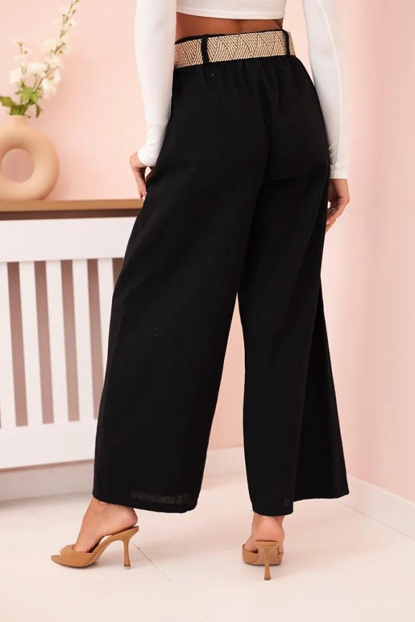 Pantalone donna in tessuto di puro cotone modello con gamba ampia in colore Nero - immagine 4