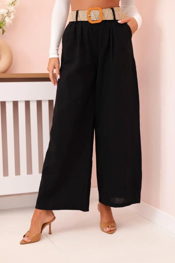 Pantalone donna in tessuto di puro cotone modello con gamba ampia in colore Nero - immagine 2